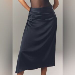 theory Ruched Satin Midi Skirt